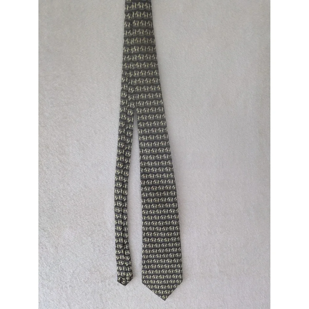 René Chagal Necktie Men's OS Black Elephant Print Hand Made Novelty Silk Tie